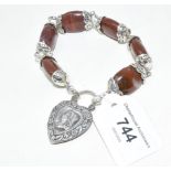 A silver Scottish style agate bracelet, with a Queen Victoria lock Modern