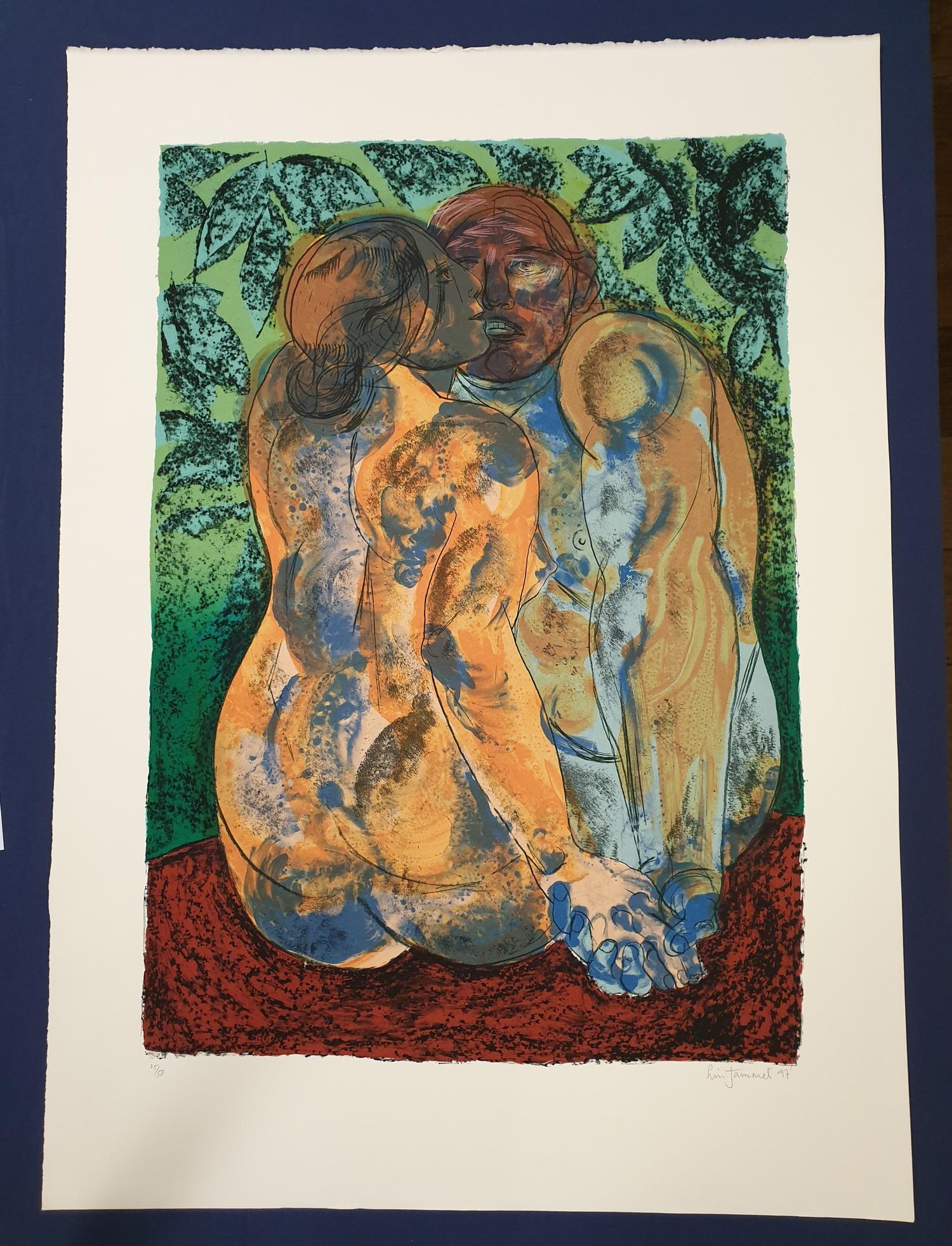 A Lin Jammet (1958-2017) artist proof print, lovers, signed, dated '97 and numbered 25/50 in