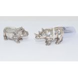 A silver miniature rhinoceros and a similar hippopotamus (2) Modern