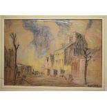Gilbert Laurie Cadell (1909-1993), a street scene, pastel, signed, 33 x 48 cm, and two