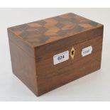 A Victorian Tunbridgeware tumbling blocks tea caddy, 18 cm wide