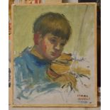 Isaac Israels (Dutch, 1865-1934), a portrait of a boy playing a violin, oil on canvas, signed,