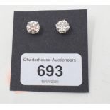 A large pair of 18ct white gold and diamond solitaire stud earrings, approx. 4.19ct, boxed