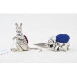 A silver kangaroo pincushion, and a similar elephant pincushion (2) Modern