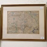 An early 17th century tinted map by William Kip, Staffordshire, 27.5 x 38 cm