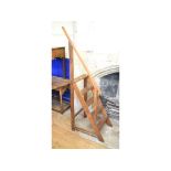 A pair of library oak steps, 48 cm wide Top part of grab rail has been repaired. Some worm to the