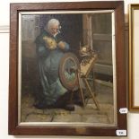 Newlyn School, an old lady spinning, oil on canvas, 43 x 36 cm Report by RB Cleaned, re-lined,