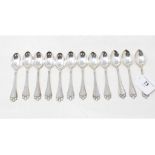 A set of twelve Danish silver coloured metal teaspoons, with Fleur-de-Lys style finials, Jens