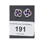 A pair of 9ct gold, amethyst and diamond earrings