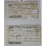 A Darlington Bank £5 banknote, 1886, a Stockton on Tees Bank £5 banknote, 1895, a Stamford, Spalding