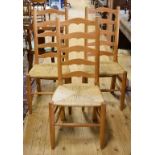 A set of six oak ladder back dining chairs on tapering front legs (6)