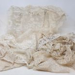 Assorted lace flounces/collars and assorted textiles (box)