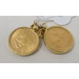 A pair of South Africa 1/10 krugerrand, in 9ct gold earring mounts Report by RB Approx. 8.3 g