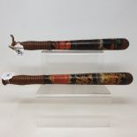 EXTRA LOT: A Victorian painted Police truncheon, 40 cm, and another similar (2)