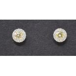 A pair of 18ct white gold and fancy yellow diamond halo studs, diamonds approx. 0.59ct