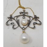 A necklace, in the Art Nouveau taste, set diamonds, pearls and seed pearls