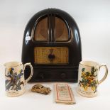 EXTRA LOT: An Art Deco Philco radio, in a Bakelite case, various cigarette cards, stamps and other