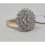 A 9ct gold and diamond flowerhead cluster ring, diamonds approx. 2.00ct, approx. ring size P