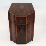 A George III inlaid mahogany knife box, adapted, 23 cm wide, a velum hat box, silver plated