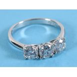 An 18ct white gold and three stone diamond ring, diamonds approx. 1.54ct, approx. ring size M See