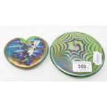 A Kris Heaton neo art glass paperweight, the iridescent green ground with 'spiderweb' decoration and