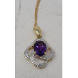 A 9ct gold, amethyst and diamond necklace