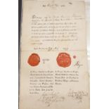 A group of 18th and 19th century French passports, letters, acts and other ephemera, in a file