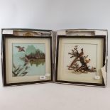 A pair of feather pictures, rising ducks, and pheasants, in ebonised frames, 31.5 cm wide (2)