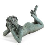 **REVISED DESCRIPTION** Manner Tom Greenshields (1915-1994) bronze figure of a girl, reclining