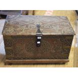 A 19th century Zanzibar style chest, with brass stud work decoration, 80 cm wide