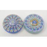 A Perthshire Millefiori glass domed paperweight, and another similar Perthshire paperweight (2)