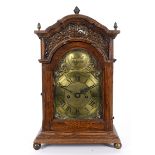 A bracket clock, the 16 cm arched square brass dial signed John Hill, London, the chapter ring
