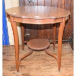 An Edwardian inlaid mahogany two tier occasional table, 76 cm diameter