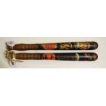 EXTRA LOT: A Victorian painted Police truncheon, 40 cm, and another similar (2)