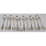 A set of twelve Danish silver coloured metal teaspoons, with Fleur-de-Lys style finials, Jens