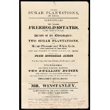 A rare four page advertising handbill, for the sale of Sugar Plantations, St Kitts, 1828, comprising