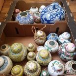 Assorted Chinese jars and covers, mainly 20th century, including blue and white and polychrome