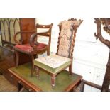 A George III mahogany carver chair, and a Victorian prie dieu chair (2)
