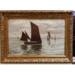 A Davidson, fishing boats, oil on canvas, signed and dated 1877, 39 x 60 cm J Freeman, a view of