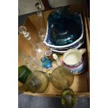 Assorted ceramics and glass (5 boxes) pair of clear glass decanters, prob early 20th c, v small