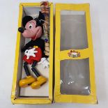 A Pelham puppet, Mickey Mouse RB Box, with label SL12 Mickey Mouse, plastic split, corners torn/