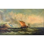 John Ray, ships in choppy seas, near a headland, oil on canvas, signed, 75 x 125 cm See illustration