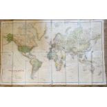 A German map of the world, on linen, 1923, 90 x 144 cm some fold, tears and creases. Some staining/