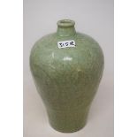 A Chinese pottery celadon ground crackelglaze meiping vase, 29 cm high good condition