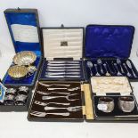 Assorted small items of silver, silver cutlery and sundries, some boxed (box)