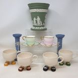 Assorted Wedgwood blue, green and black jasperwares, a Paragon coffee service, and four Carlton Ware
