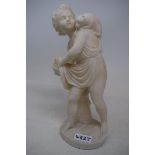 A carved alabaster group, of a putto and a cat, 28 cm high Generally good, a few minor chips/nibbles