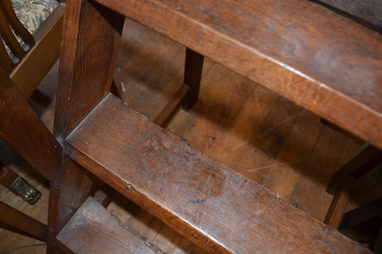 A set of oak library steps, 48 cm wide Top part of grab rail has been repaired. Some worm to the - Image 4 of 4