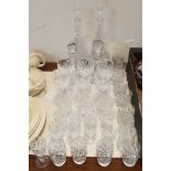 A part table service of cut glass, and a pair of plain glass decanters and stoppers (qty)