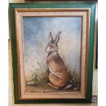 Alexander Churchill, Residing Hare, oil on board, signed and indistinctly dated, 59 x 44 cm